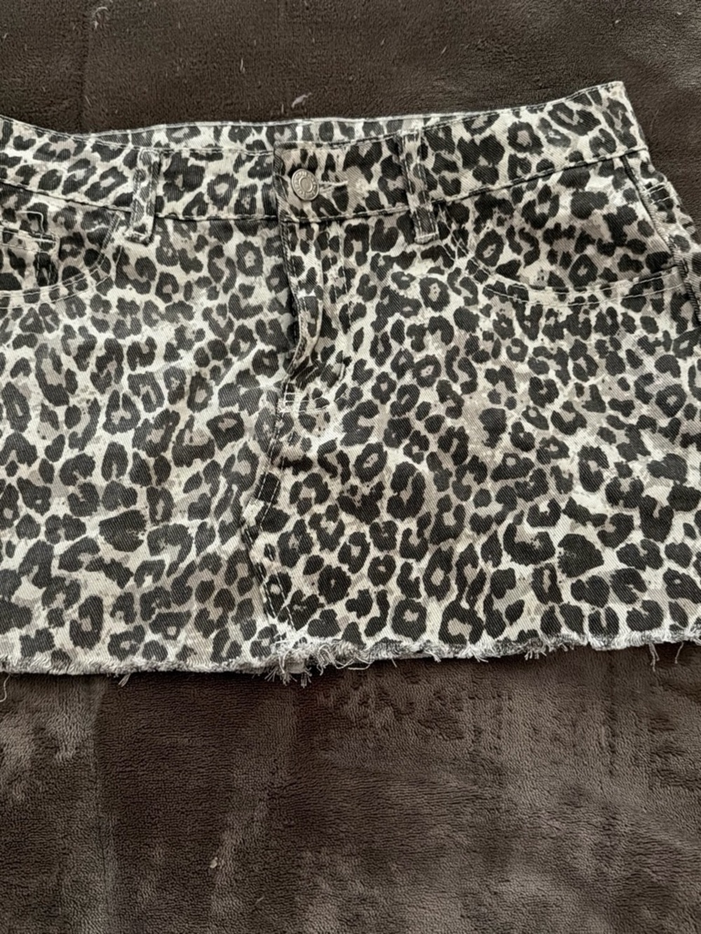 SHEIN Black & White Leopard Print Denim Mini Skirt